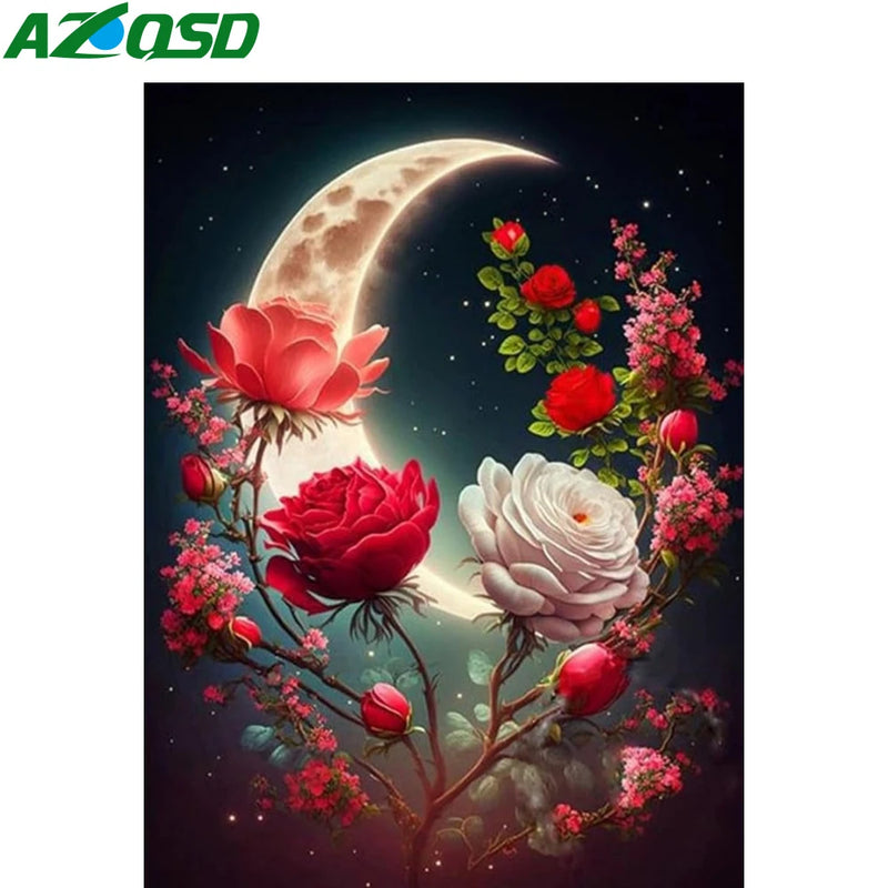 AZQSD 5d Diamond Painting Moon Landscape Full New Embroidery Rose Flower Home Decoration Diy Crafts Needlework Rhinestones Gift