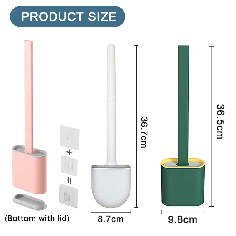 Toilet Brush Silicone Wc Cleaner Toilet Brush No Dead Toilet Cleaning Brush Flat Head Flexible Soft Bristles Brush With Holder