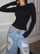 Women Casual Long Sleeve T-shirts Elastic Basic Autumn Solid Slim Pullovers Tee Shirt Female Streetwear Base Lady Top