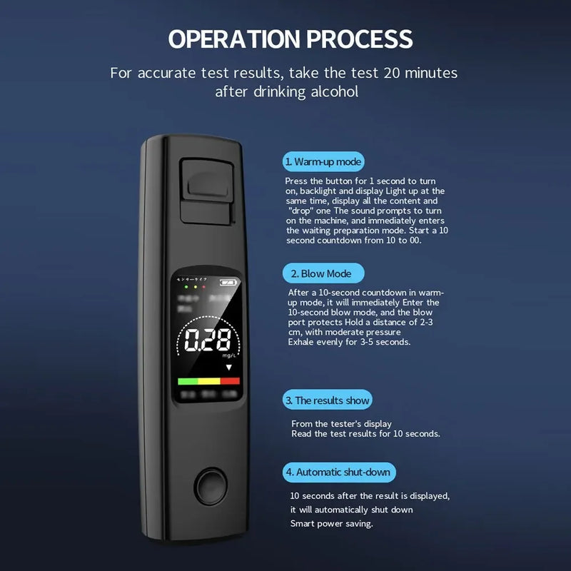 Professional High Sensitivity Breathalyzer Non-Contact Alcoholometer LCD Digital Alcohol Detector Type-C Charging Breathalyzer