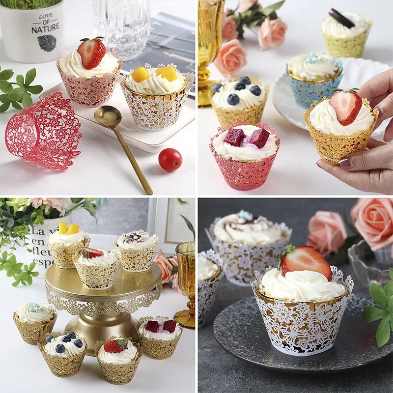50 Pcs Laser Cut Hollow Cupcake Wrappers Baby Shower Muffin Cupcake Baking Cups Wedding Birthday Party Cake Decoration