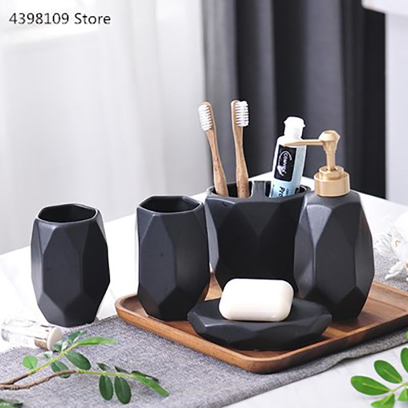 Nordic Black Frosted Bathroom Set Art Modeling Ceramic Lotion Bottle Toothbrush Holder Soap Tray Creative Fashion Toiletries