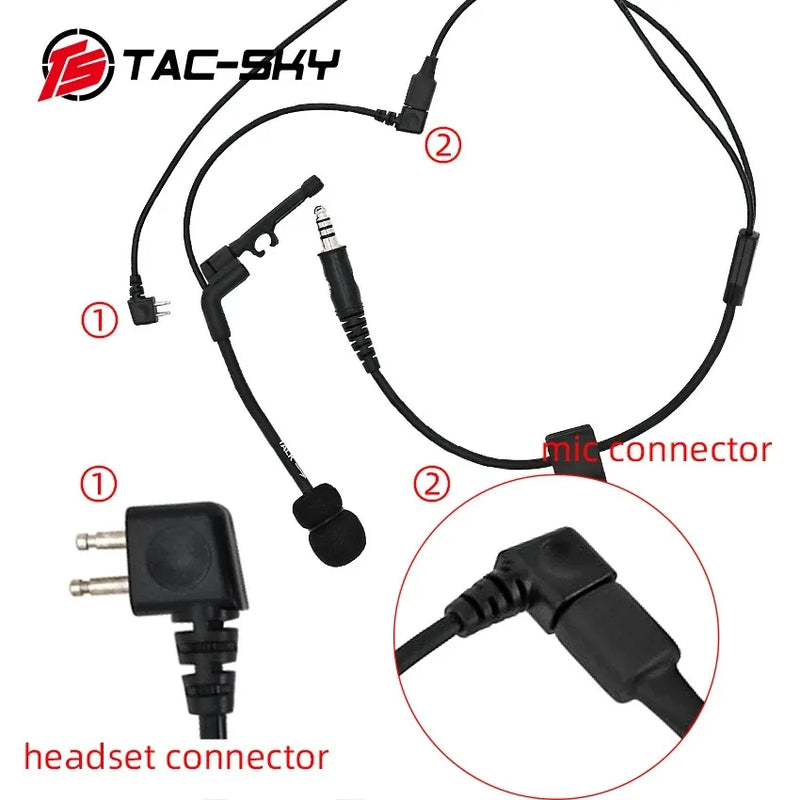 TAC-SKY outdoor hunting tactical headset Y cable set adapter Compatible with U94 PTT For Peltor PTT and COMTAC microphone