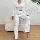 Women's Loungewear  Sets Heart Print Cami Tops Bow lapel Long sleeved and Elastic Waist Pants Sleepwear Spring Summer Pajamas
