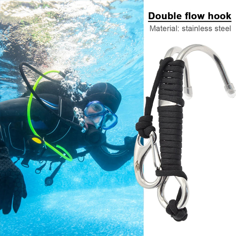 Double Head Drift Hook Lightweight Stainless Steel Spiral Coil Lanyard Scuba Diving Drift Reef Hook Rope Outdoor Underwater Hook