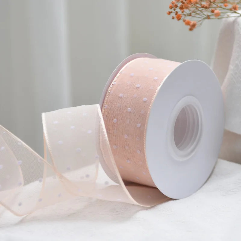 10Yards 4CM Polka Dots Organza Gauze Packaging Ribbon Tape Flower Gift Box Wrap Bow DIY Wedding Christmas Party Decoration