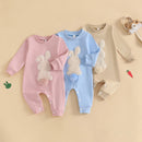 Lioraitiin Baby Girls Boys Easter Rompers Plush Bunny Embroidery Fur Ball Design Crew Neck Long Sleeve Spring Infant Jumpsuit