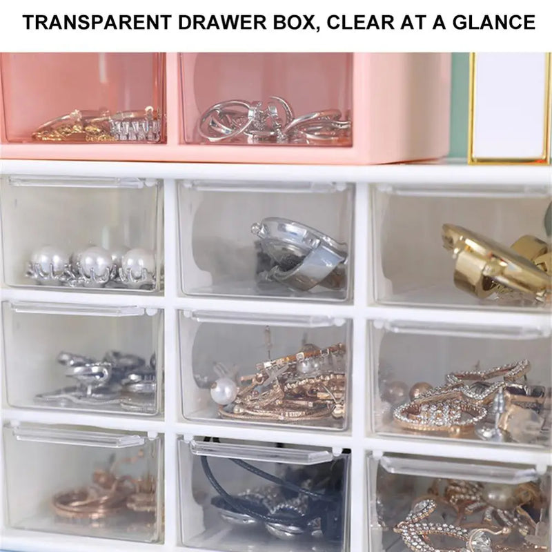 Square Grid Transparent Drawer Storage Box Plastic Student Desk Stationery Cosmetics Lipstick Rack Dustproof Organizers Box