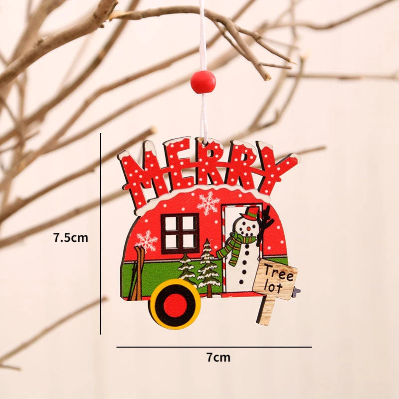 Christmas Wooden Pendant santa car pattern Xmas Tree Hanging Ornaments Christmas Decorations for Home Navidad Gift New Year 2023