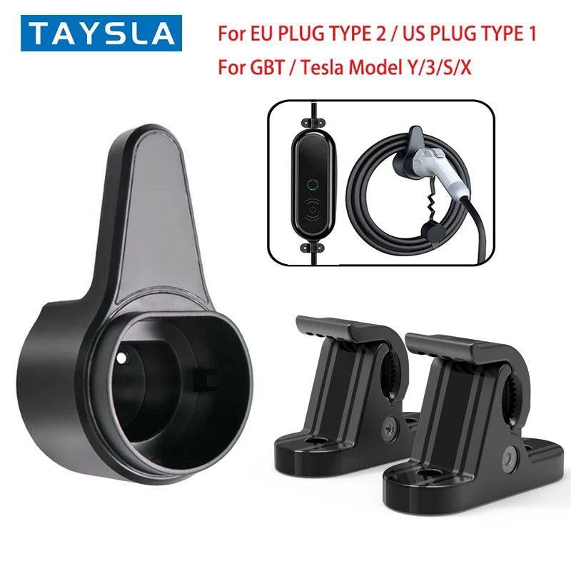 TAYSLA EV Charger Holder Wall-Mount Electric Vehicle Charging Cable Holder Holster Dock for Electric Cars J1772 TYPE 2 GBT Tesla