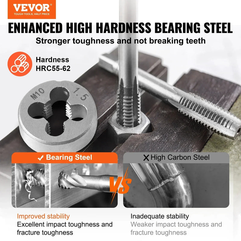 VEVOR Tap and Die Set 40PCs 60PCs 80PCs 110/116PCs Metric or SAE Standard Bearing Steel Taps and Dies
