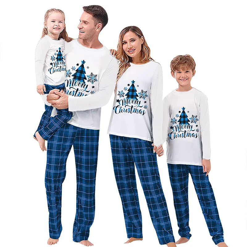 Christmas Family Matching Pajamas Sets Christmas PJ's Letter Print Top and Plaid Pants Jammies Sleepwear