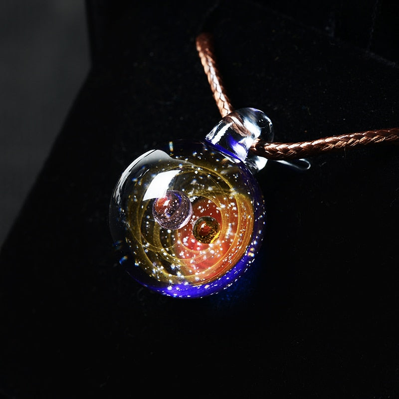 BOEYCJR Universe Glass Bead Planets Pendant Necklace Galaxy Rope Chain Solar System Design Necklace for Women Christams Gift