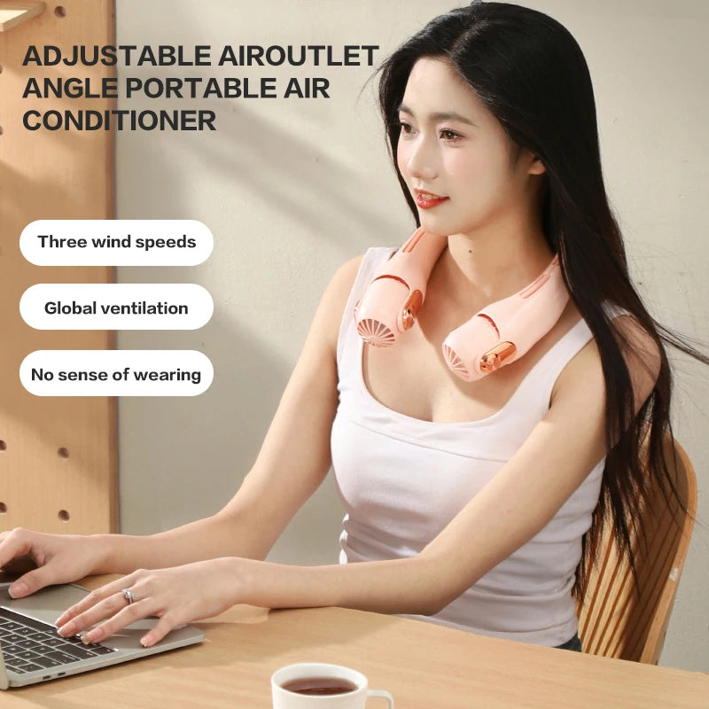 New Portable Mini Hanging Neck Fan with Bladeless Neck Belt Fan Angle Adjustable Air Cooler USB Charging Fan Hanging neck fan