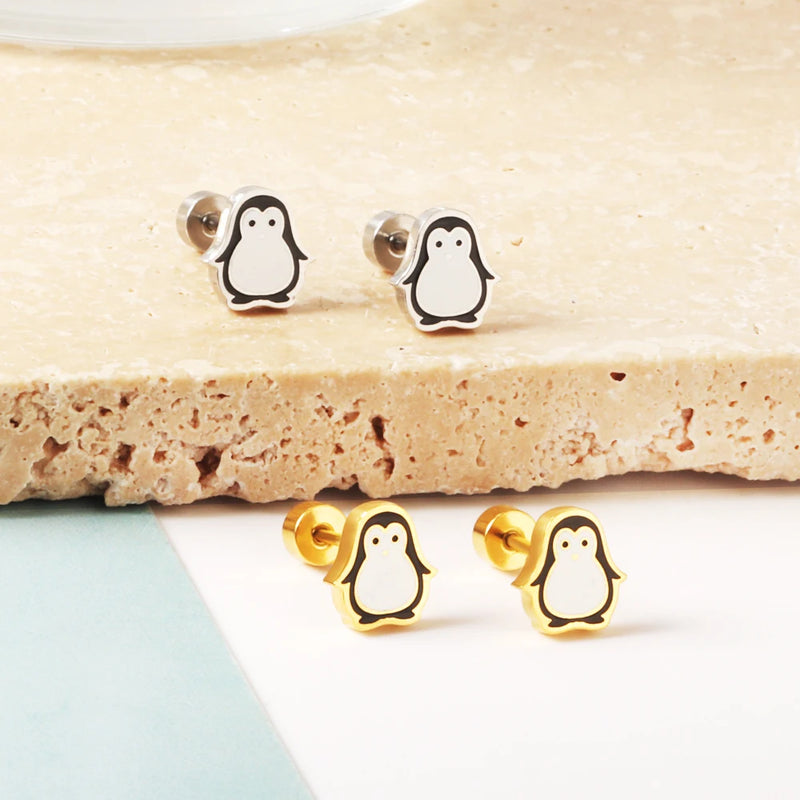 LUXUSTEEL Lovely Coloful Animal Stud Earrings For Girls Stainless Steel Anti-allergy Rabbit Penguin Dog BFF Jewelry Gifts