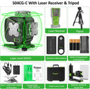 Huepar S04CG-C Set 4D 16 Lines Cross Line Laser Level LCD/Bluetooth/Remote Laser Tools With Detector Tripod Rangefinder Adapter