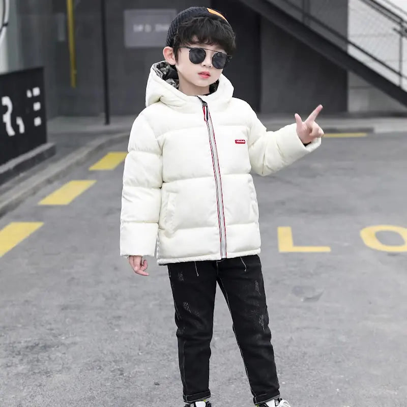 Can Be Worn On Both Sides Winter Boys Jacket Thick Keep Warm Hooded Coat For Kids Children Birthday Christmas Present Outerwear