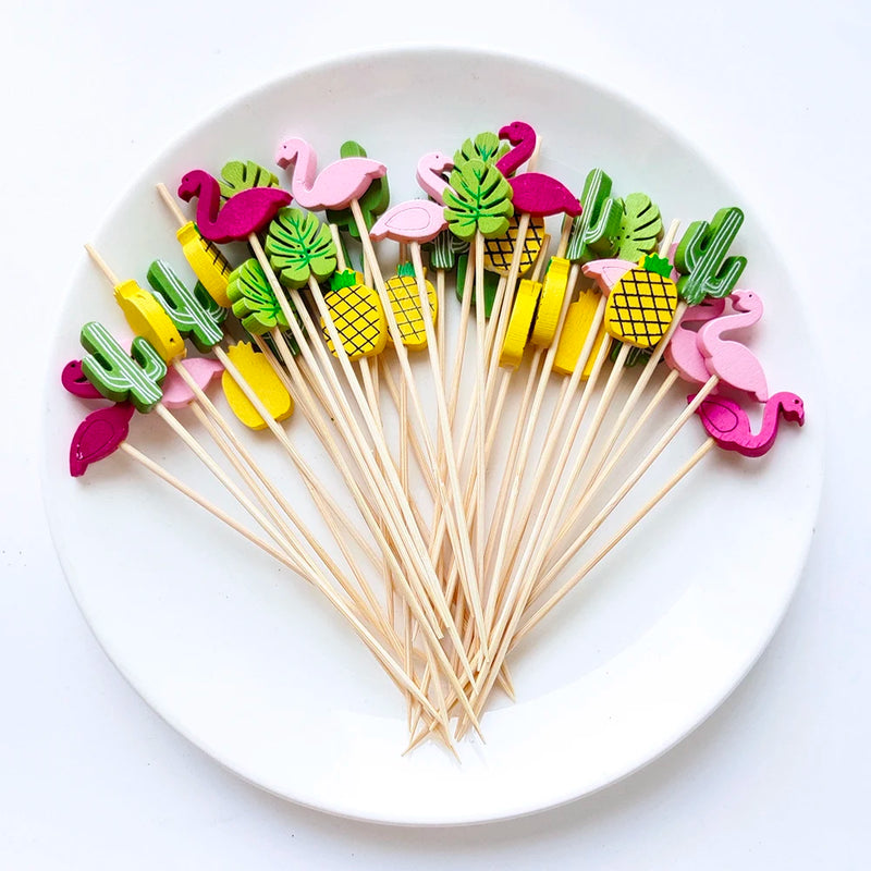 100Pcs 12Cm Disposable Party Tableware Fruit Dessert Sticks Bamboo Skewers Buffet Cupcake Decoration Wedding Supplies
