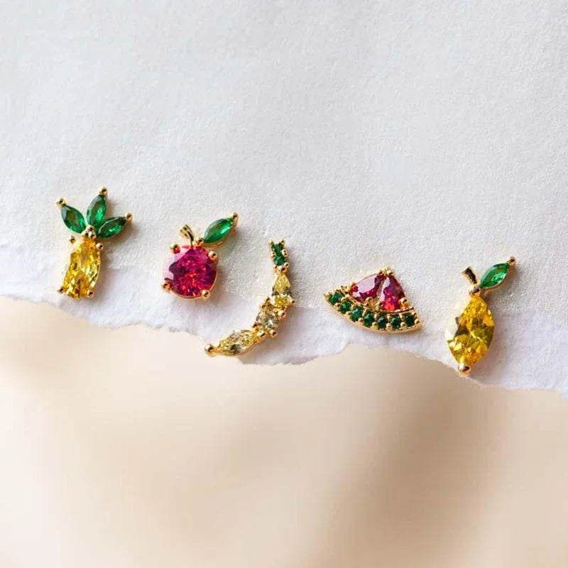 Colorful 925 Sterling Silver Ear Needle Crystal Zircon Mini Cute fruit Animal stud Earrings For Women delicate Fashion Jewelry