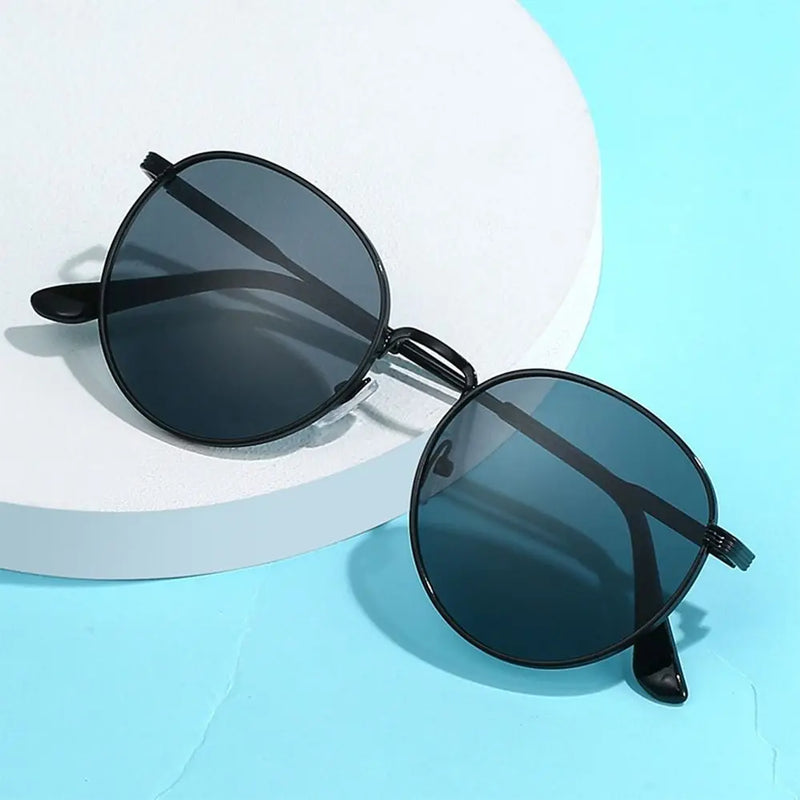 Retro Vintage Round Polarized Sunglasses Men Brand Designer Sun Glasses Women Alloy Metal Frame Black Lens Eyewear Driving UV400