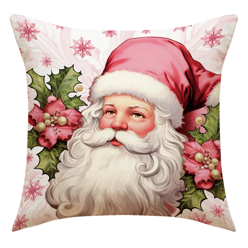 45cm Pink Christmas Peach Skin Pillow Cover Pink Santa Claus Xmas Snowman Pillow Case Merry Christmas Decor For Home 2024 Noel