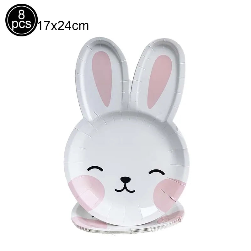 Easter Theme Disposable Tableware Cute Cartoon Rabbit Pattern Paper Plates Cups Napkins Kids Easter Party Decoration Supplies