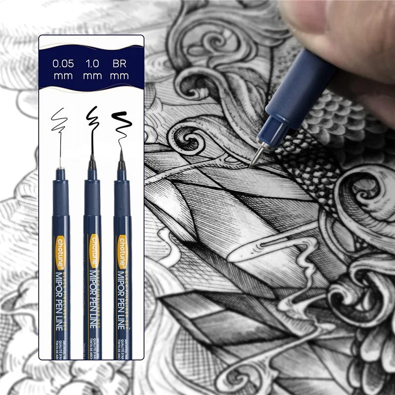 Japanese Sakura Pigma Micron Pens Set of 12 Black Fineliner Marker Pens Pigment Liner Manga Art Sketching Drawing Comic Design