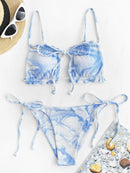 ZAFUL Women's Lace Overlay Halter Tied Cheeky High Leg Brazilian Two Piece Swimwear Bikini Set