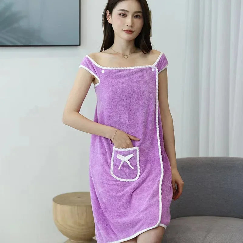 2024 Coral Velvet Bath Skirt Soft Absorbent Thickened with Edging Adult Women Chest Wrapped Wearable Bath Towel