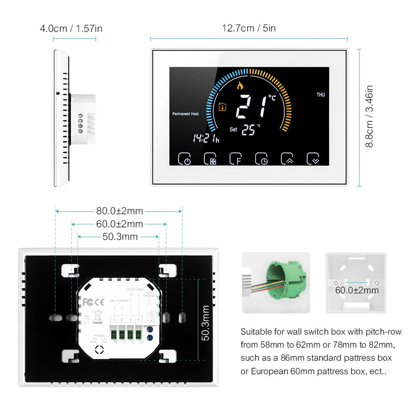 Smart WiFi Thermostat Temperature Controller for Gas Boiler Electric Underfloor Heating Humidity Display Works with Google Home