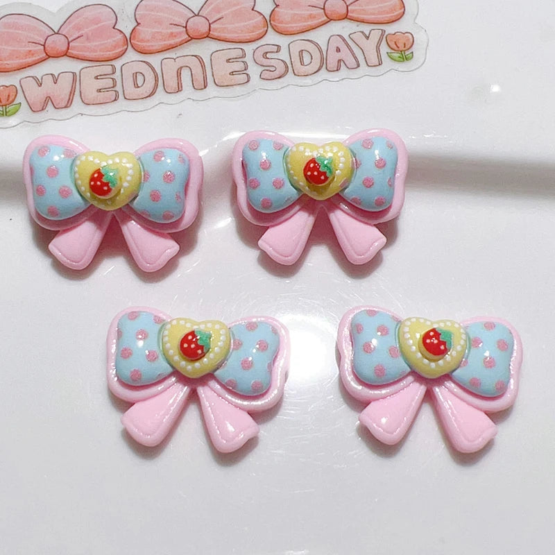 10Pcs New Lovely Mini Kawaii Cartoon Strawberry Heart-Shaped Butterfly Junction Resin Diy Jewellery Hairpin Accessories Decorate