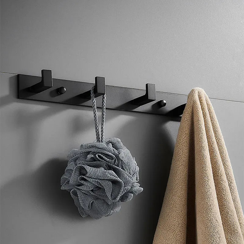 DOOKOLE Black Bathroom Towel Hook, Coat Rack with 6 Hooks Wall Mount Matte Black Robe Hanger Bathroom Entryway