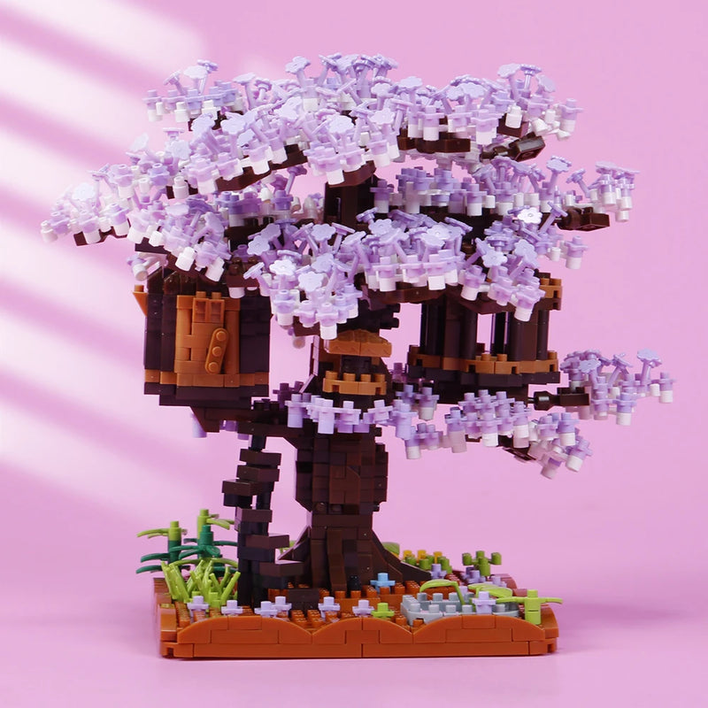 2008PCS Difficult Pink Green Purple Sakura House Tree Building Blocks Bonsai Assemble Diamond Bricks Toys Gift For Friend