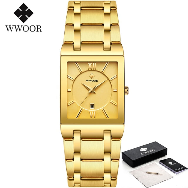 WWOOR Ladies Watch Top Brand Japanese Quartz Watches Square Black Gold Watch Stainless Steel Waterproof Fashion Women Wristwatch