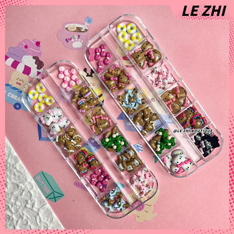 60PCS Cartoon Hawaii Black Skin Hello Kitty Nails Art Charms Accessories Personal DIY Resin Nail Accessories Nail Salon Supplies