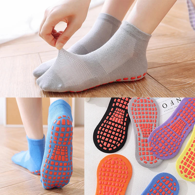 3 Pairs Men's Non-slip Silicone Floor Socks Casual Cotton Mesh Breathable Cozy Yoga Trampoline Foot Massage Ballet Dance Unisex
