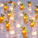 Easter Rabbits Carrots Light Decoration Batteries Copper Wire Waterproof LED String Lights Home Outdoor Easter Party Decorations