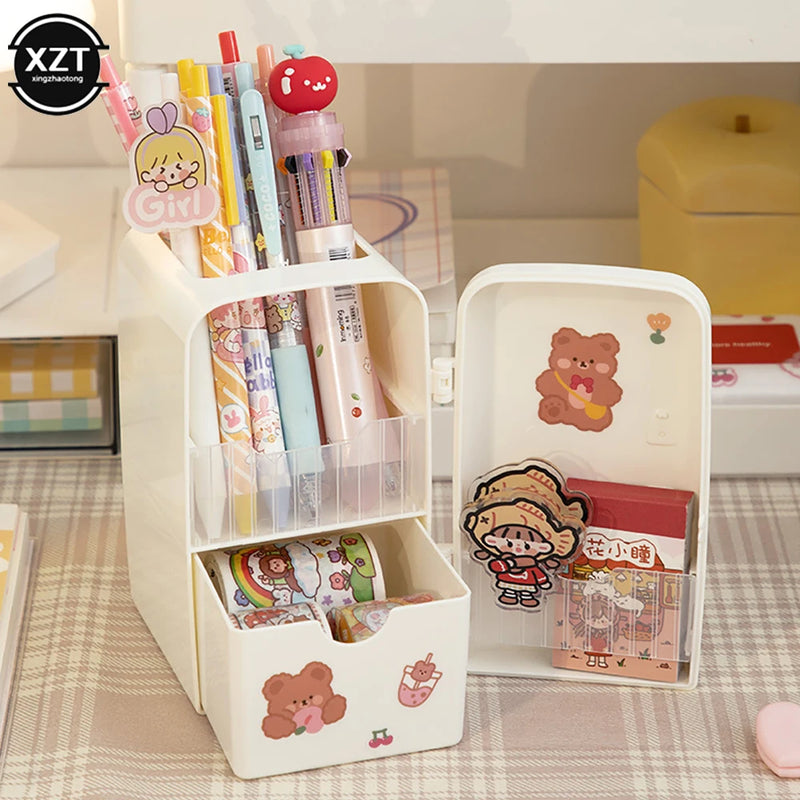 Japanese Creative Refrige Pen Holder Case Girls Cute Multifun Stationery Drawer Storage Box Kawaii Large-capacity Desk Organizer