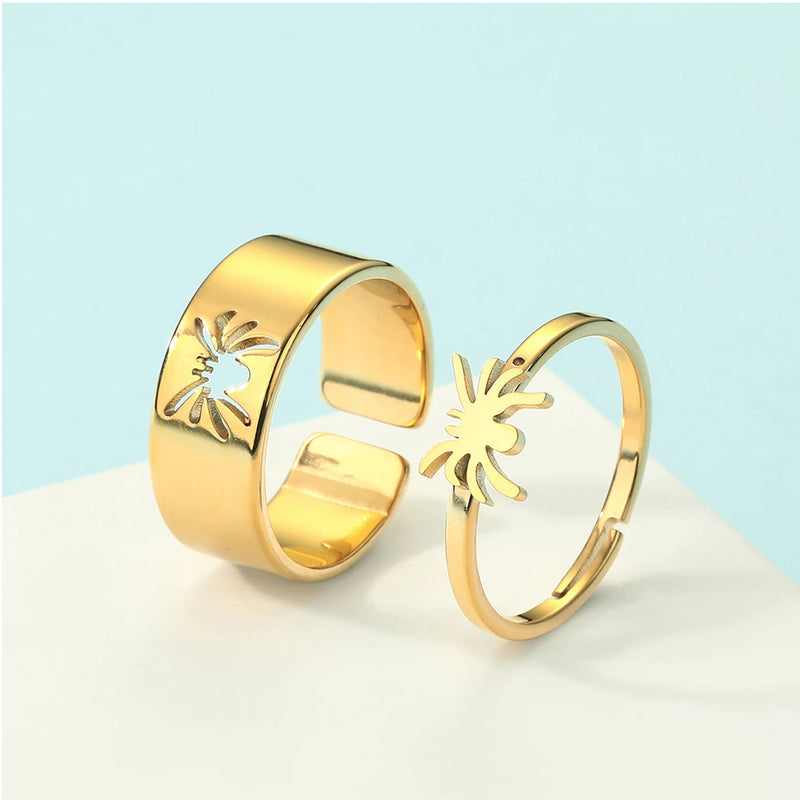 Kinital2022 Simple Laser Carved Spider Couple Set Ring Delicate Fashion Couple Jewelry Stainless Steel Christmas Gift