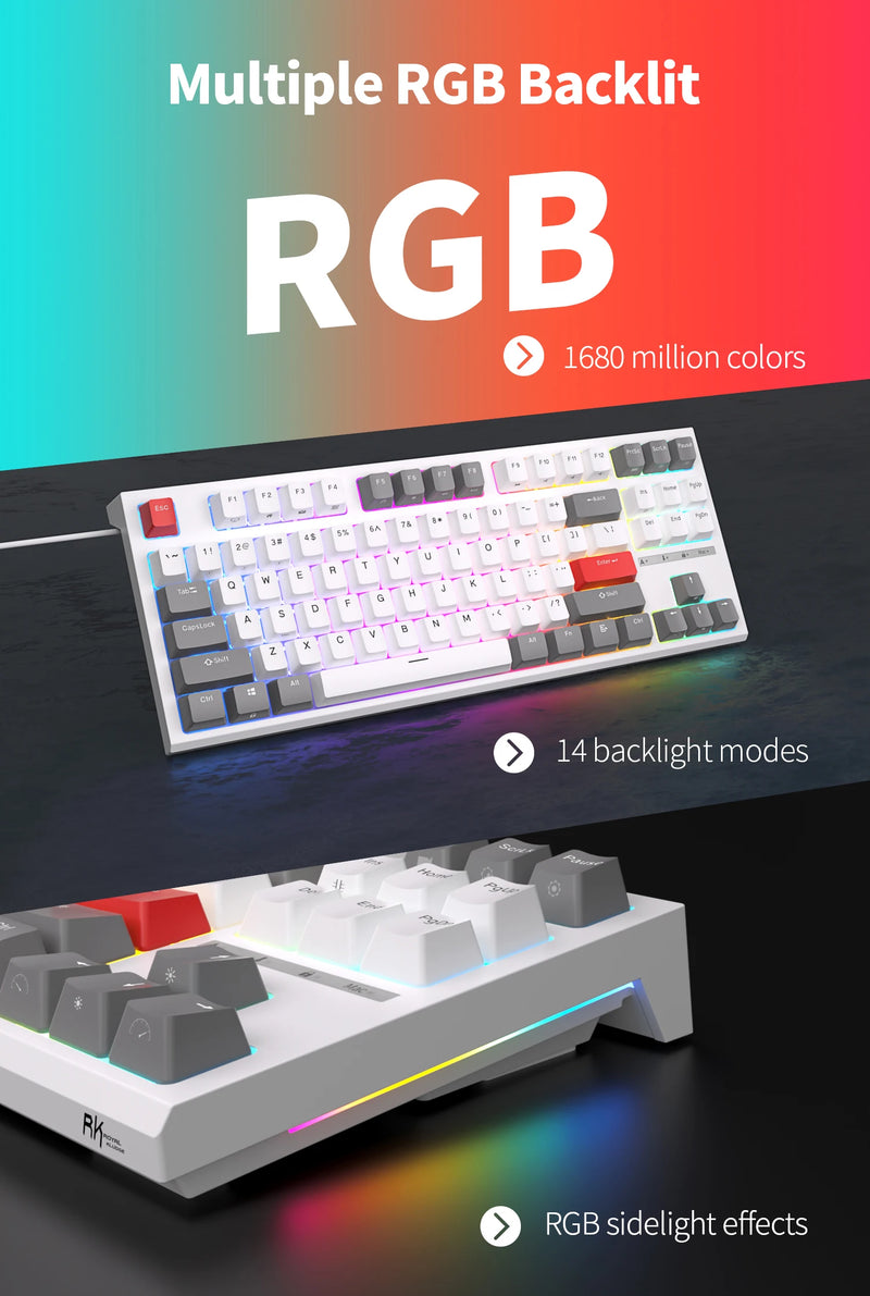 R87 wired mechanical keyboard 87 multi-key RGB backlit ABS keys with game keyboard English layout Suitable for PC