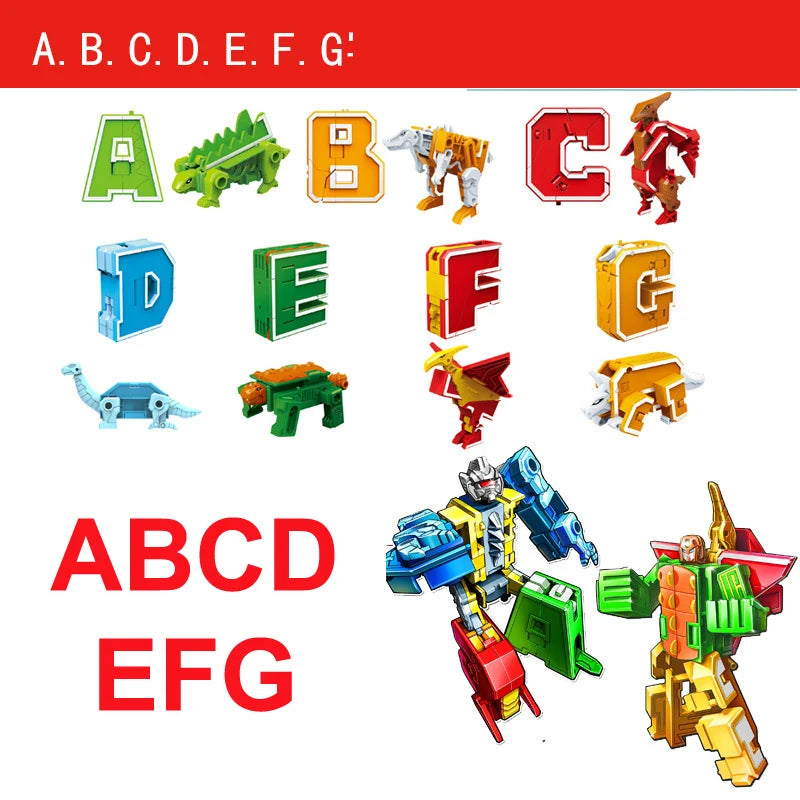 26 GUDI English Letter Learn A-Z Alphabet Transformation Robot Dinosaur Deformation Animal Action Figures  Building Block Toys