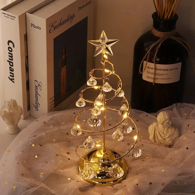 Night Lights Christmas Decorations Gifts Electroplated Iron Tree LED Luminous Crystal Christmas Tree Crystal Table Decoration