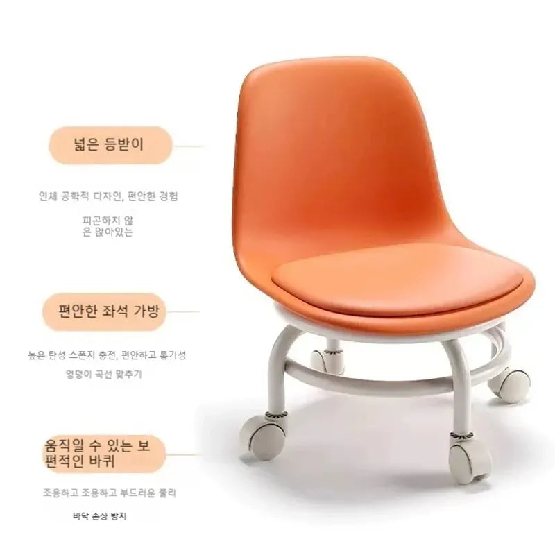 Universal Wheel Small Stool, Household Pulley, Backrest, Low Stool, Mobile Small Bench with Rotating Shoes, Stool, Seat