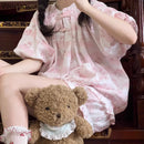 Kawaii Lolita Style Bunny Print Pajamas Set Girly Cute Short Sleeve Tops Shorts Suit Women Casual Princess Homewear Pijama Mujer