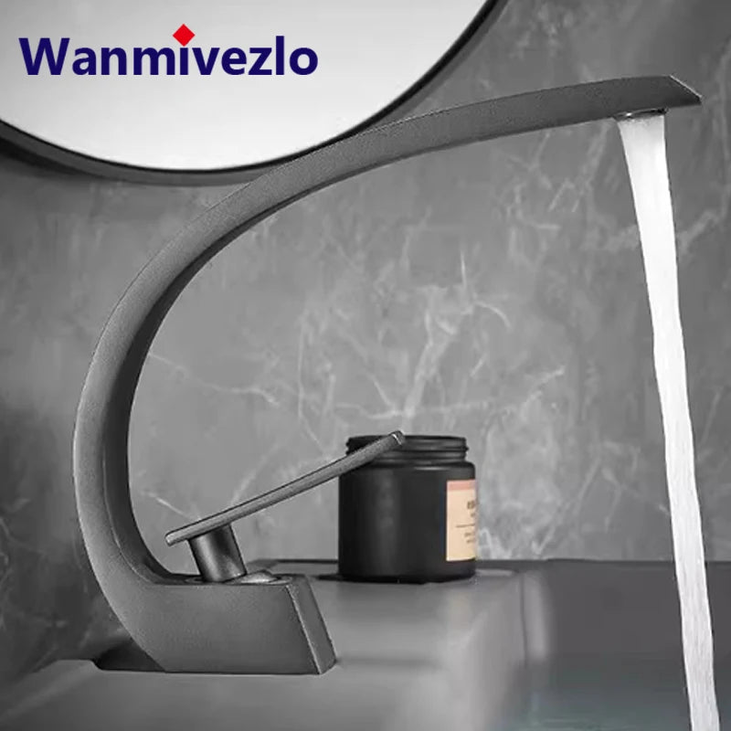 Black Bathroom Basin Faucet Deck Mount Black Chrome Washing Basin Mixer Water Taps Creative Hot Cold Water Crane Mixers