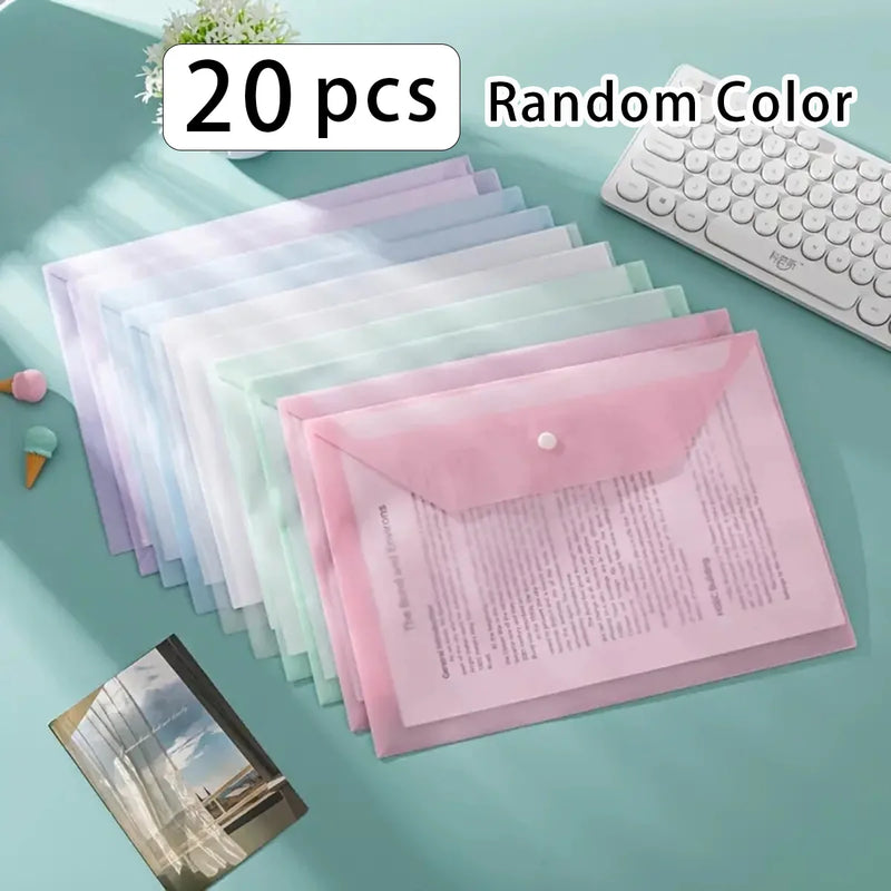 A4 size, plastic envelope document pouch clear reusable PP envelope waterproof folder with button for school office supplies