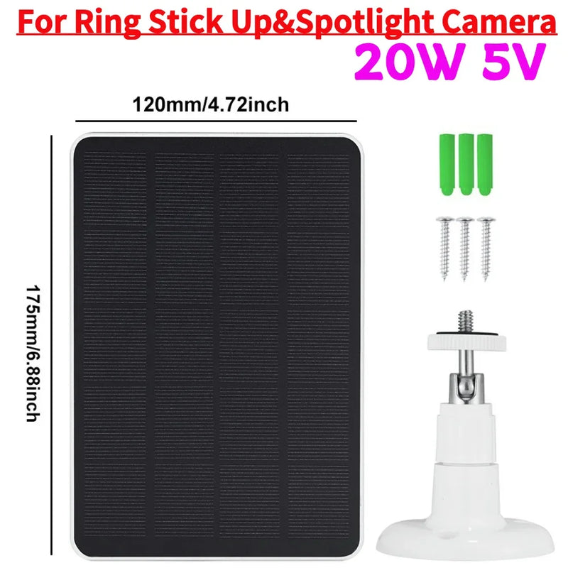 4W 5V Solar Panel Kit Waterproof Adjustable Wall Mount Bracket with 9.8FT Charging Cable for Ring Stick Up&Spotlight Camera