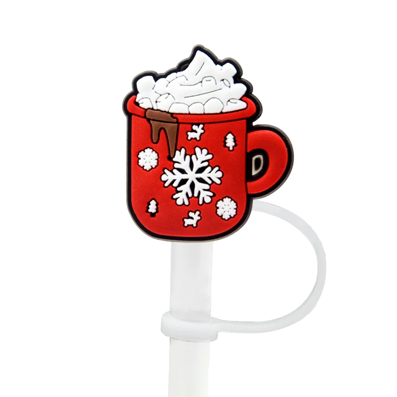 1/50pcs 8mm Christmas Party Cup Accessories Silicone Straw Topper for Tumbler Cup Santa Xmas Tree Thermos Decoration Straw Cover