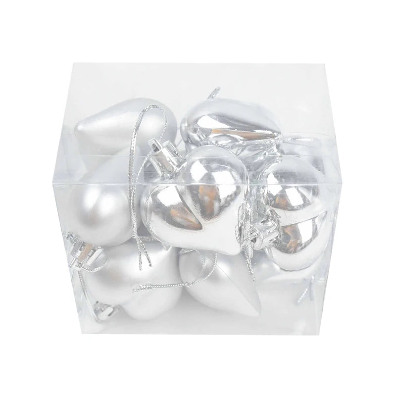 12pcs/box Heart Shaped Hanging Ornaments For Valentine's Day Christmas Pendant Xmas Tree Ball Navidad New Year Xmas Party Decor