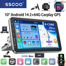 ESSGOO 10" Android 14 4+64G Wireless Carplay Android Auto Car Stereo Radio 1 DIN GPS Navi BT FM RDS WIFI USB EQ SWC w/ Microphoe